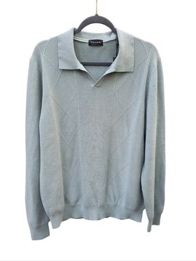 NWT Tahari Large Stone Blue Collared Knit Sweater